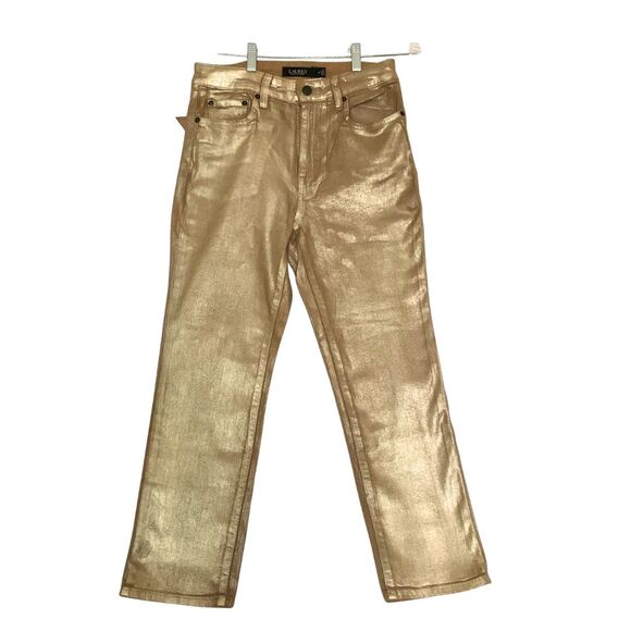 Lauren Ralph Lauren Metallic High Rise Straight Ankle Jeans SIze 6 - Picture 2 of 13